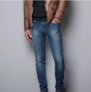 Zara Man Distressed Slim Fit Blue Jeans Size 34